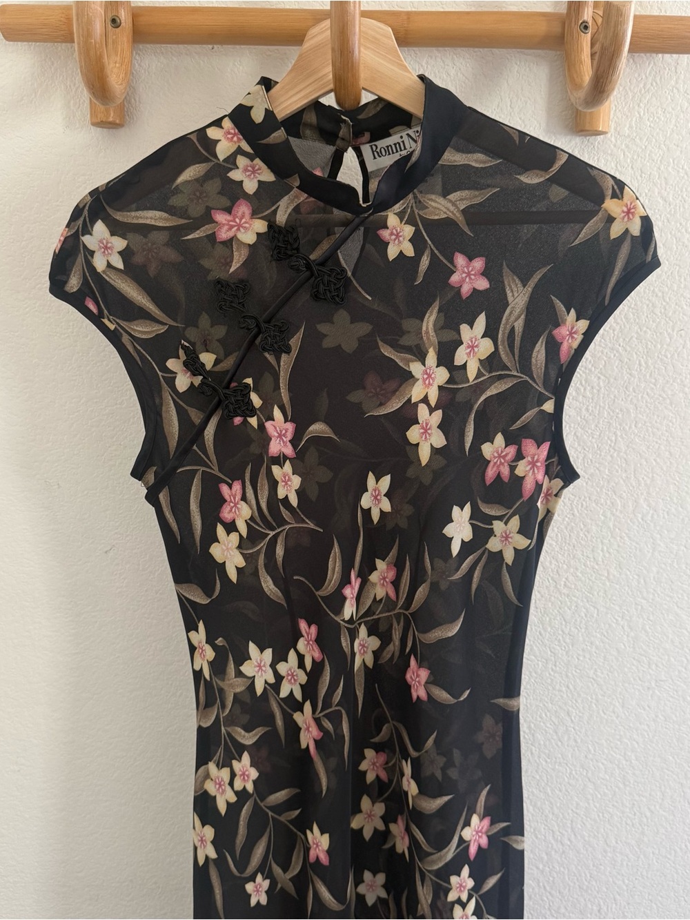 RARE 90s Y2K Ronni Nicole whimsigoth coquette romantic Mesh cheongsam maxi dress